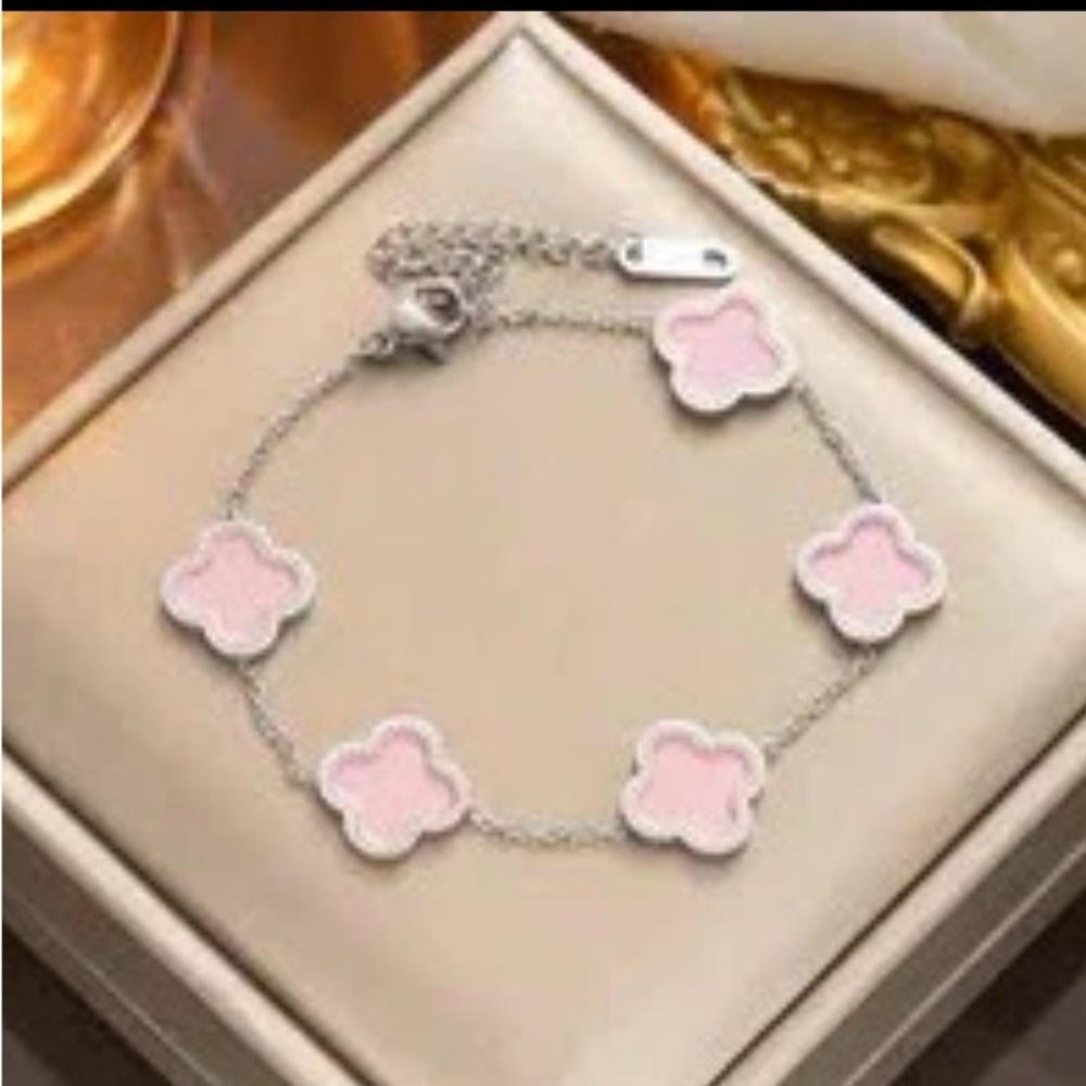Clover Style Bracelet - Silver-Pink